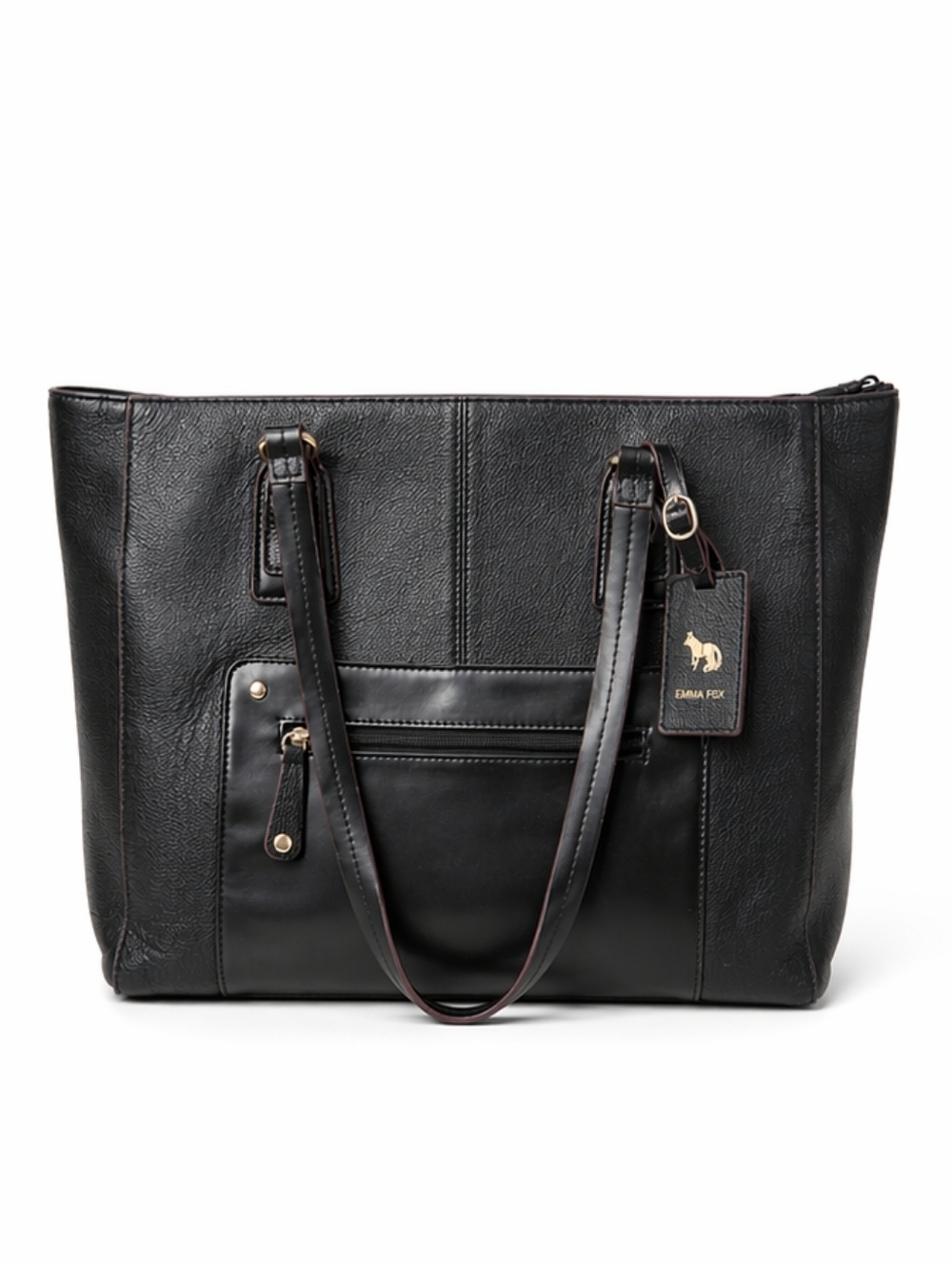 Emma Fox Park Avenue Black Leather Tote Laptop Work Bag Overnight Handbag